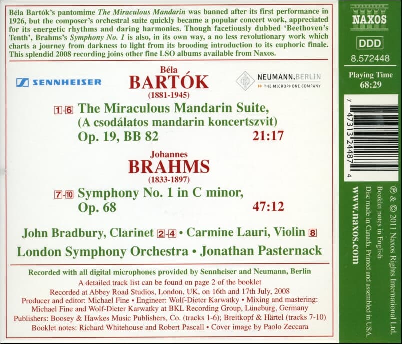 Bartok , Brahms : Symphony No. 1  (이상한 만다린 모음곡)  - 파스터낙 (Jonathan Pasternack) (USA & Canada발매)