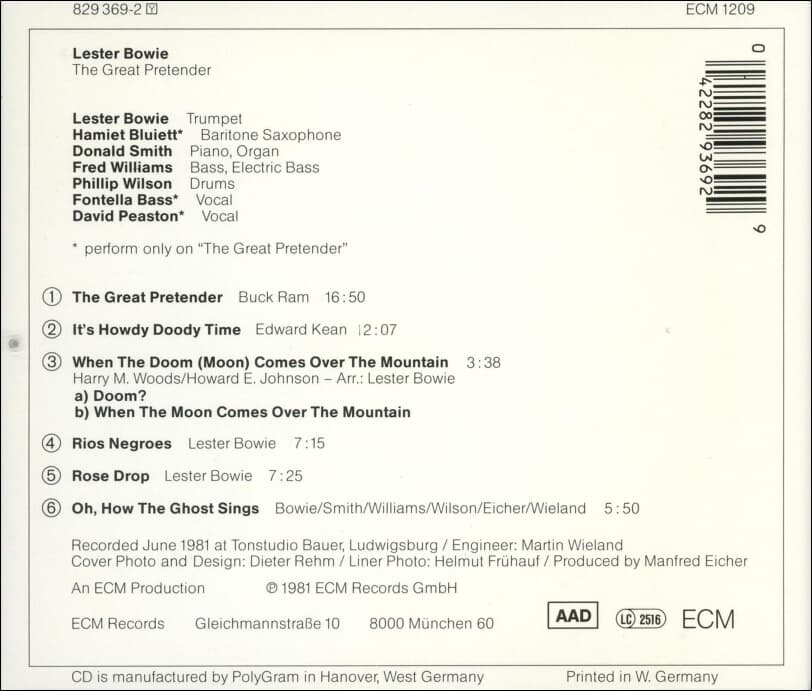 레스터 보위 (Lester Bowie) - The Great Pretender(독일발매)