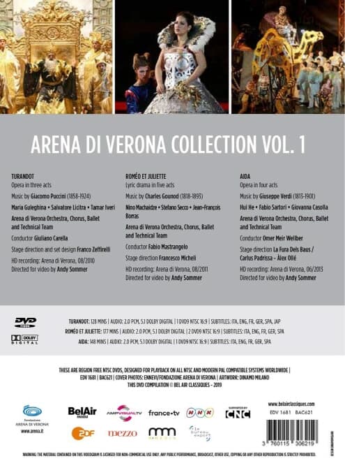 [블루레이] Arena di Verona Collection, Vol. 1 - Turandot, Romeo & Juliette, Aida