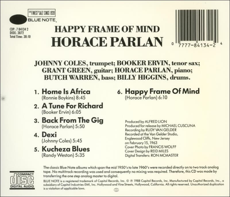 호레이스 팔란 (Horace Parlan) - Happy Frame Of Mind(US발매)