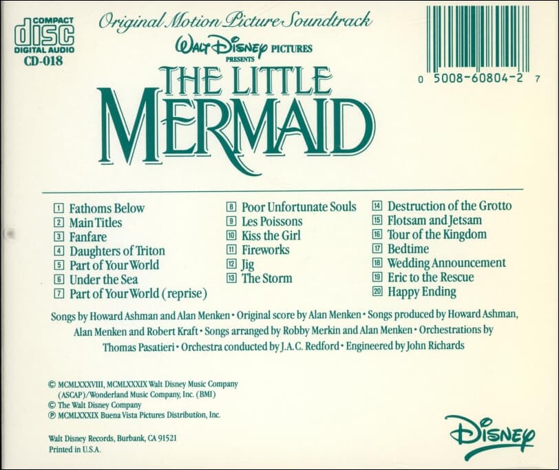 The Little Mermaid(인어공주) - Walt Disney Pictures : OST (US발매)