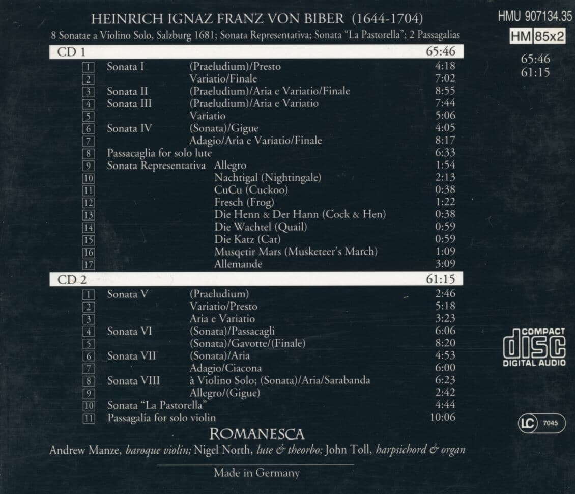 앤드류 맨지 - Andrew Manze - Biber Romanesca Violin Sonatas [독일발매]