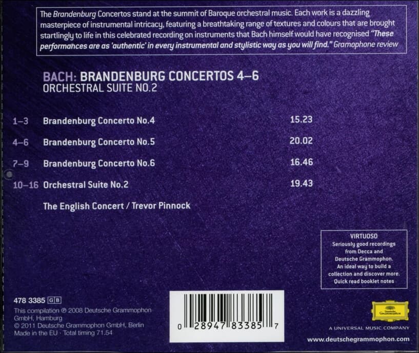 Bach : 브란덴부르크 협주곡  4 / 6  -피녹 (Trevor Pinnock) (EU발매)  