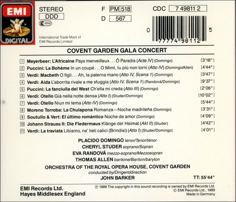 도밍고 (Placido Domingo) - Live At Covent Garden , Gala Concert (독일발매)