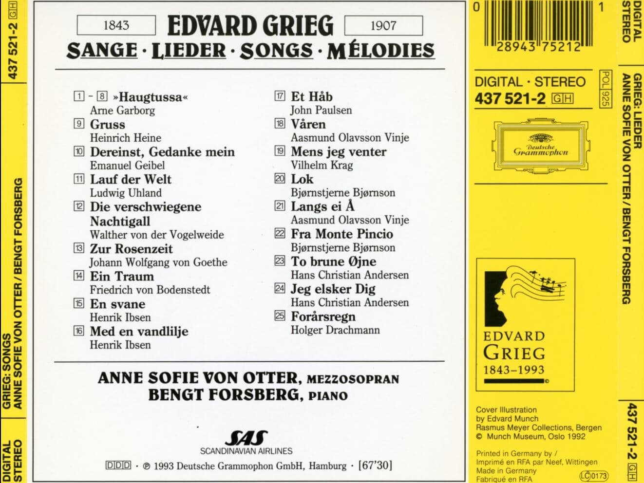 안네 소피 폰 오터 - Anne Sofie Von Otter - Grieg , Songs , Lieder [독일발매]