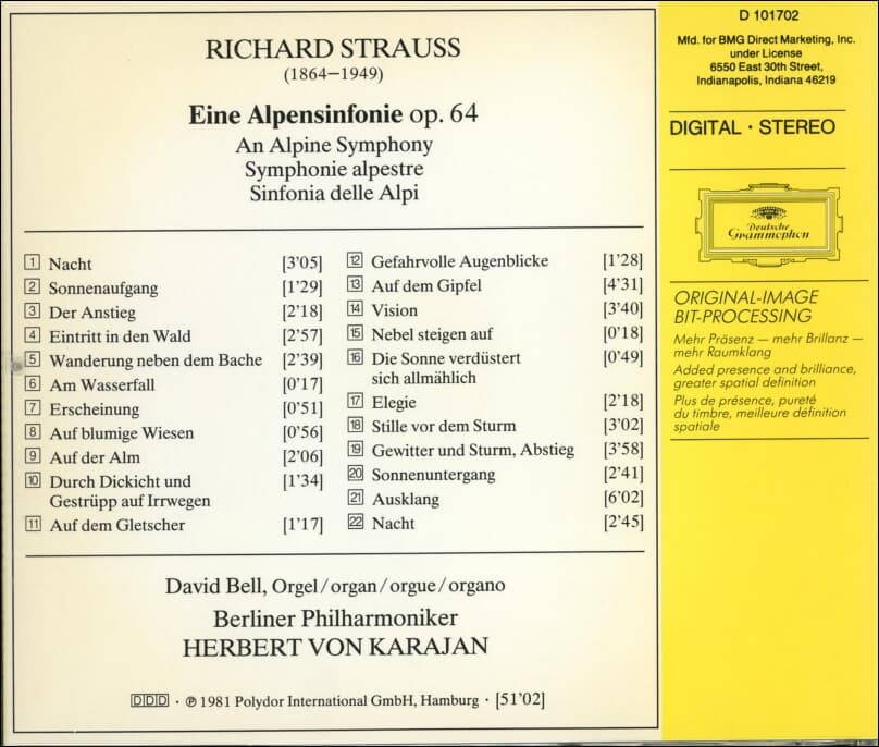 Strauss : 알프스 교향곡 (Symphonie Alpestre) - 카라얀 (Herbert Von Karajan)(US발매)