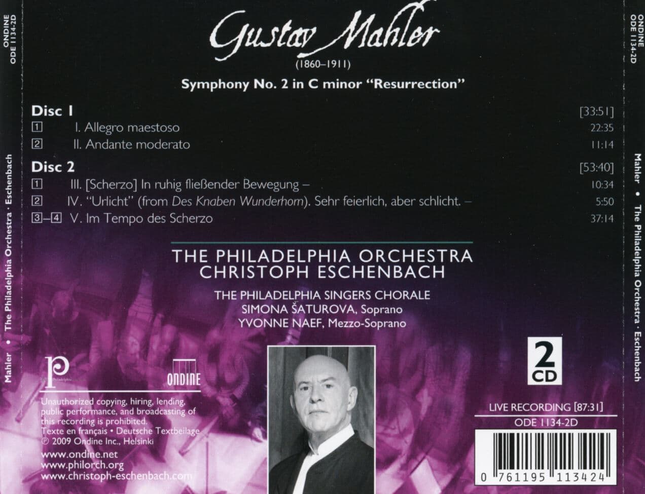 크리스토프 에센바흐 - Christoph Eschenbach - Mahler Symphony No.2 Resurrection 2Cds [E.U발매]