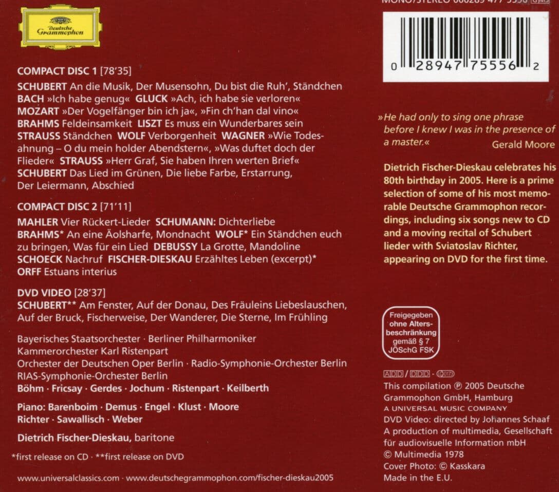 디트리히 피셔 디스카우 - Dietrich Fischer-Dieskau - An Die Musik 3Cds [2CD+1DVD] [디지팩] [E.U발매]