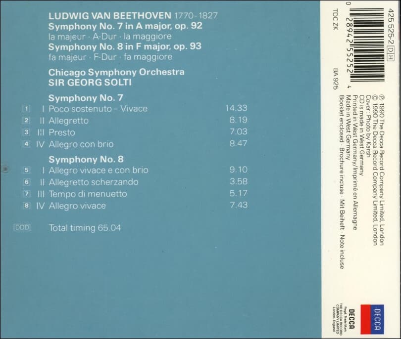Beethoven : Symphonies 7 & 8 - 솔티 (Georg Solti) (독일발매)