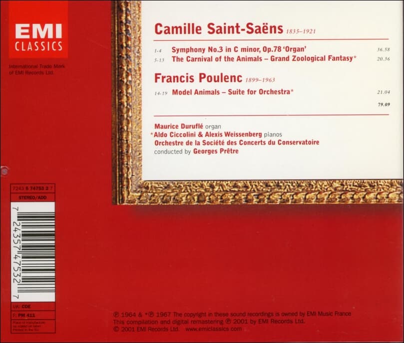 Saint Sens :Symphony No. 3"Organ" (동물의 사육제) - 풀랑크 (Francis Poulenc) (EU발매)