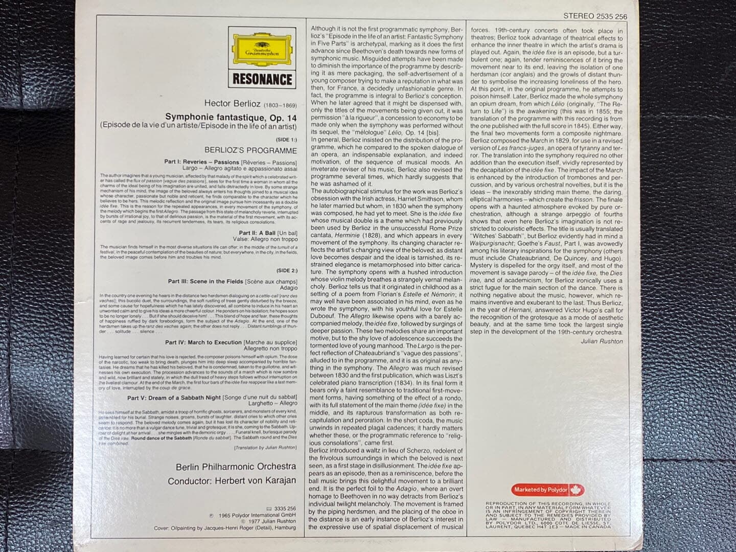 [LP] 카라얀 - Karajan - Berlioz Symphonie Fantastique LP [캐나다반]