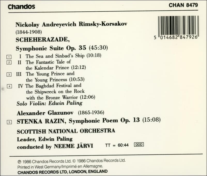 Rimsky-Korsakov (림스키-코르사코프) : Scheherazade  - 야르비 (Neeme Jarvi) (독일발매)
