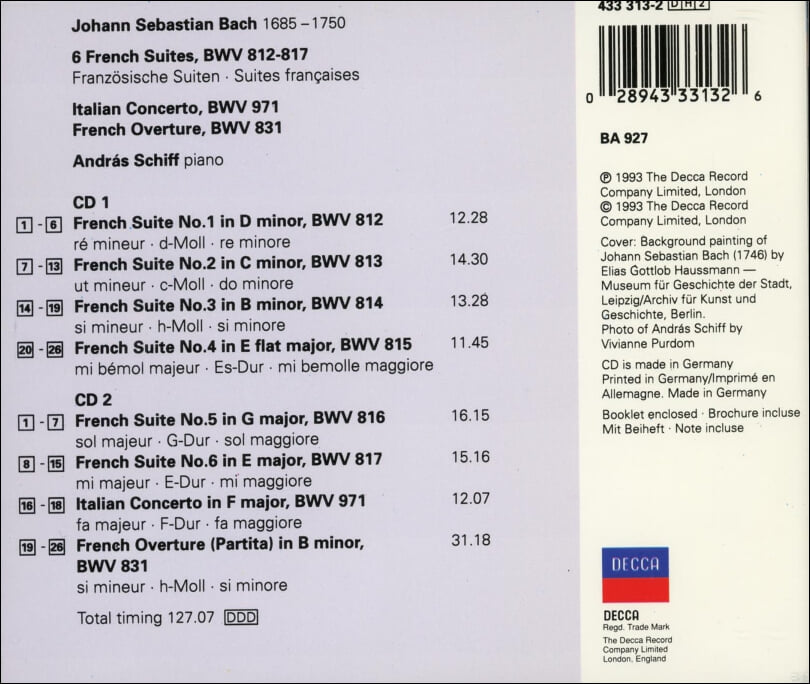 Bach : 6 French Suites 6개의 프랑스 모음곡, 이탈리안 협주곡 -  쉬프 (Andras Schiff) (독일발매) (2CD)