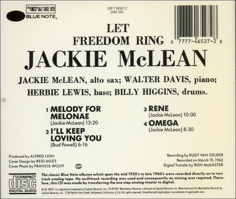 재키 맥린 (Jackie McLean) - Let Freedom Ring (US발매)