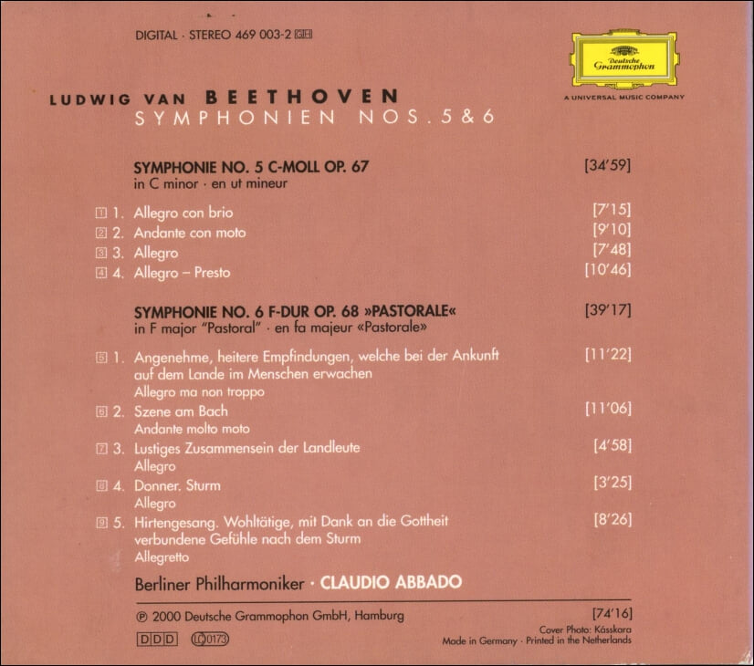 Beethoven : Symphonien No. 5 & No. 6 "Pastorale" (전원) - 클라우디오 아바도 (Claudio Abbado) (독일발매)