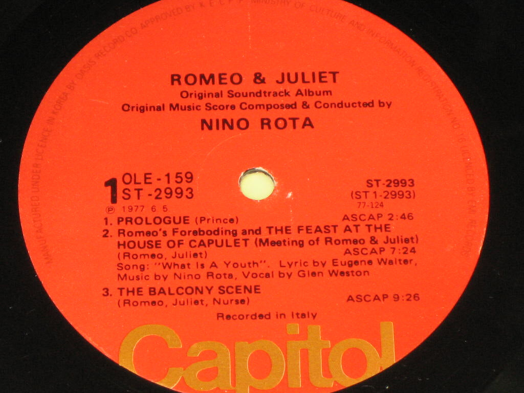 Nino Rota - Romeo & Juliet ORIGINAL SOUNDTRACK RECORDING ,,, LP음반