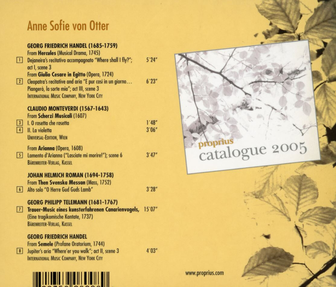 안네 소피 폰 오터 - Anne Sofie Von Otter - Handel,Monteverdi,Telemann,Roman (가곡집) [스웨덴발매]