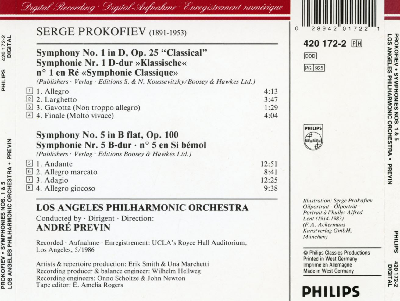 앙드레 프레빈 - Andre Previn - Prokofiev Symphonies No.1 Classical & No.5 [독일발매]