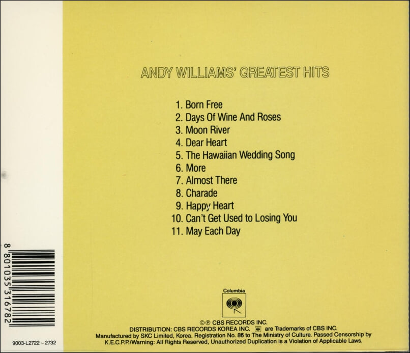 Andy Williams(앤디 윌리암스) - Andy Williams' Greatest Hits