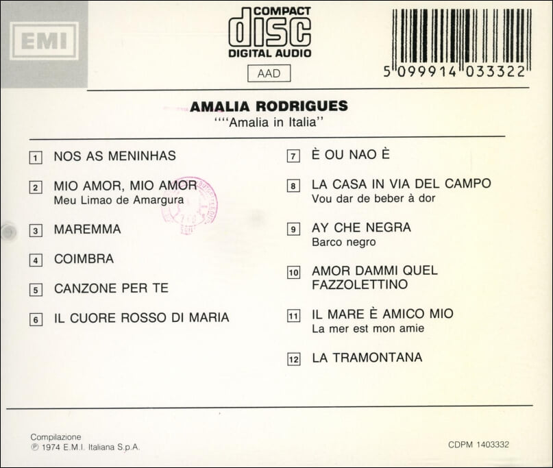 아말리아 호드리게스 (Amalia Rodrigues) - Amalia In Italia (Italy 발매)