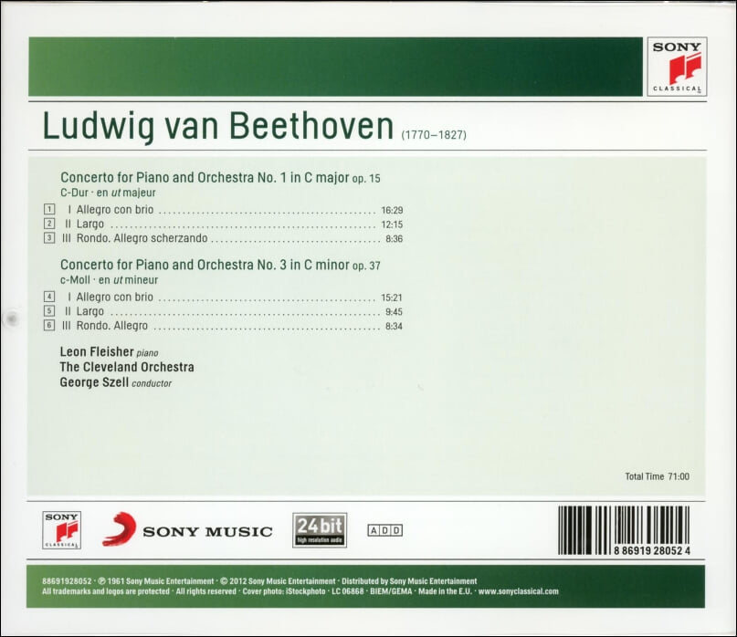 Beethoven : Piano Concertos No.1 & 3 - Leon Fleisher(레온 플레이셔) (EU발매) 