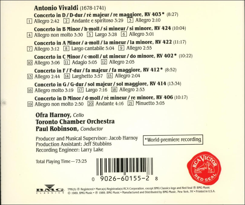 Vivaldi :  Cello Concertos, Vol. 2 - 하노이 (Ofra Harnoy)(US발매)