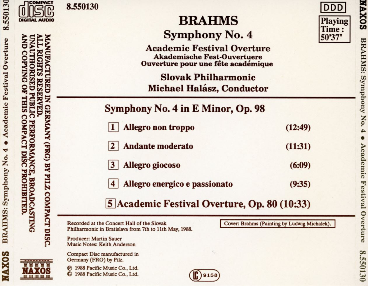 미카엘 할라스 - Michael Halasz - Brahms Symphony No.4 Academic Festival Overture [E.U발매]