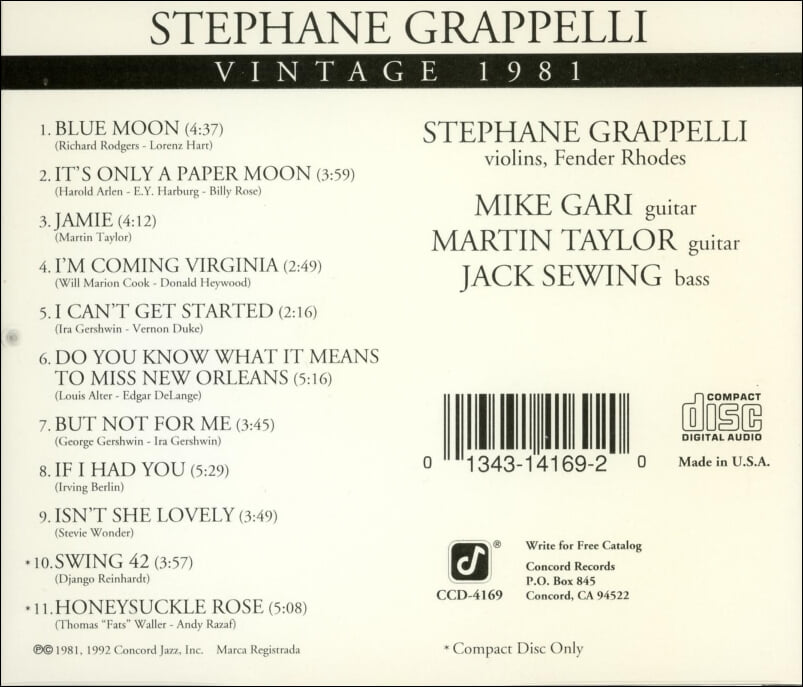 스테판 그라펠리 (Stephane Grappelli) - Vintage 1981(US발매)