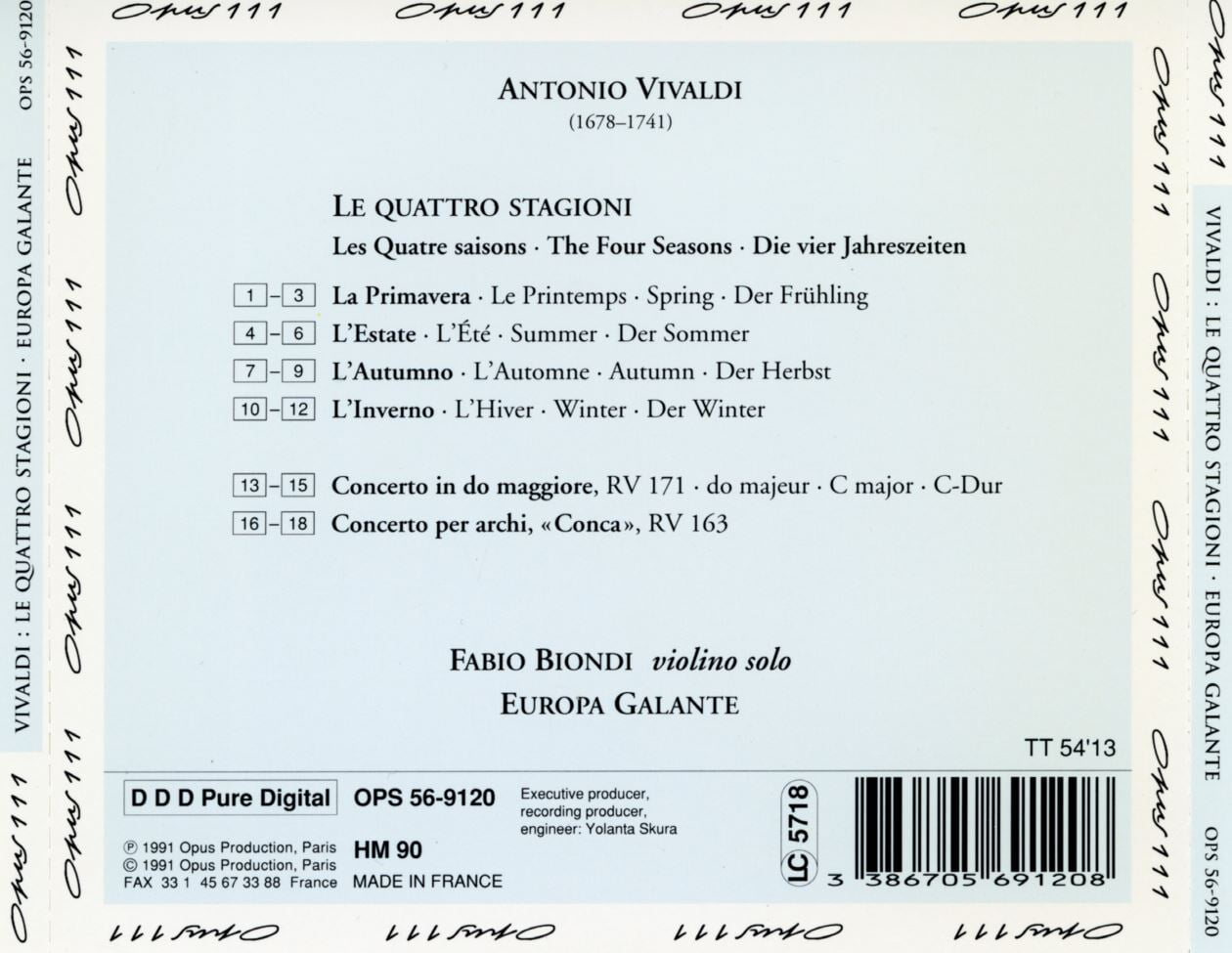 비온디 (Fabio Biondi) - Vivaldi Le Quattro Stagioni [프랑스발매] 