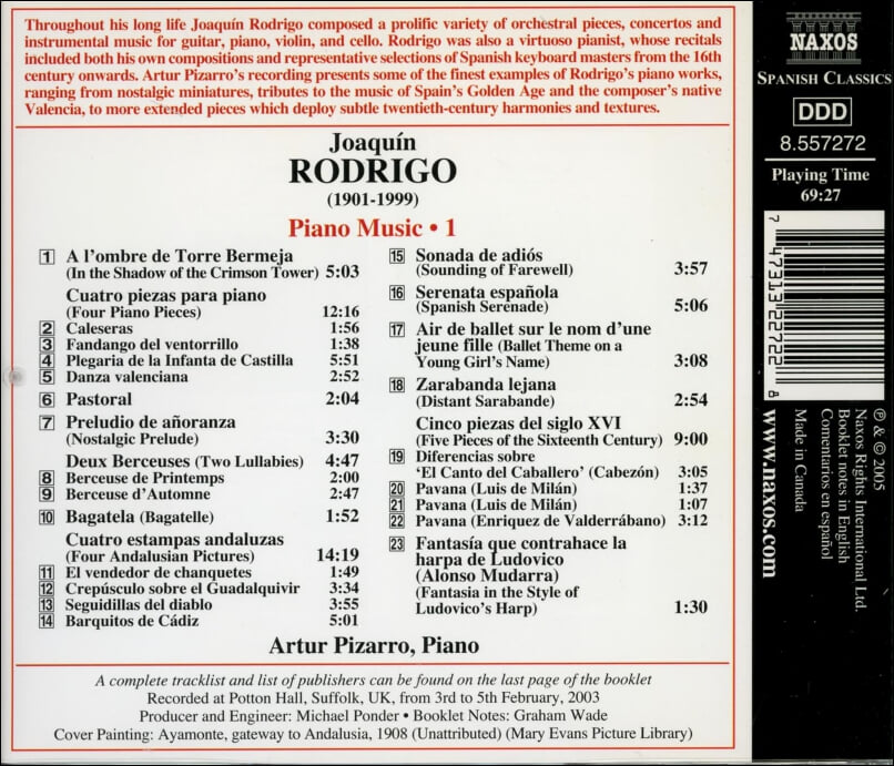 Rodrigo : Piano Music (피아노 작품 2집) - 피자로 (Artur Pizarro) (Canada발매)