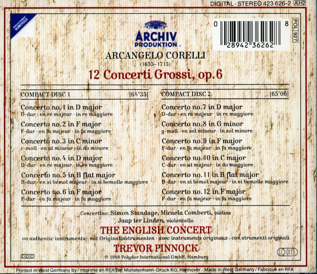 트레버 피녹 - Trevor Pinnock - Corelli 12 Concerti Grossi Op.6 2Cds [독일발매]