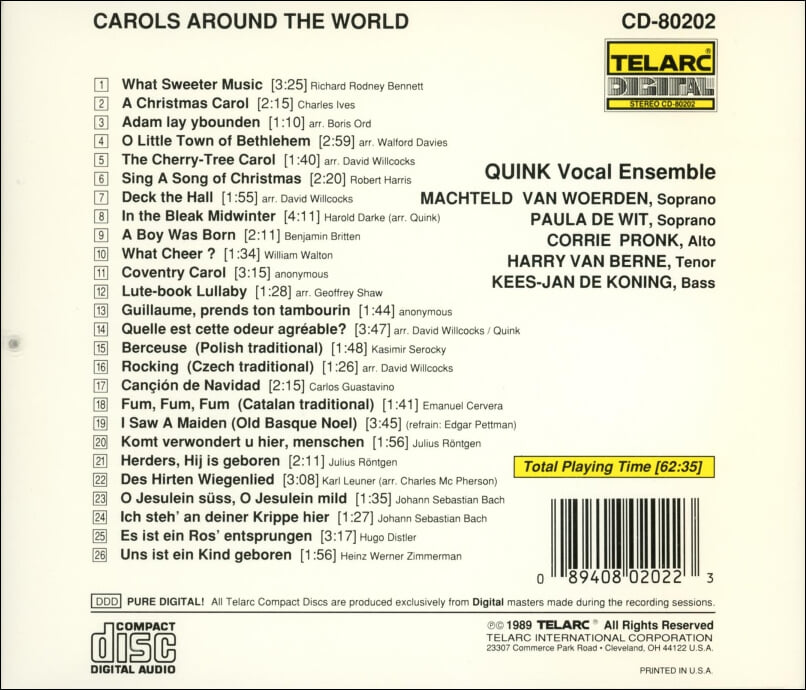 퀸크 보컬 앙상블 (Quink Vocal Ensemble) - Carols Around The World(US발매) 