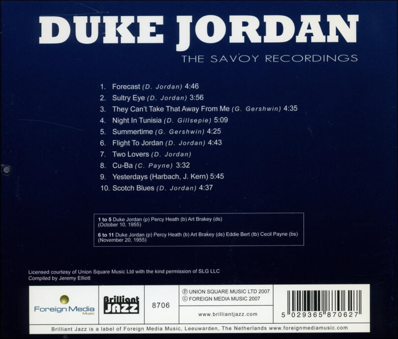 듀크 조단 (Duke Jordan) - The Savoy Recordings (Netherlands발매)