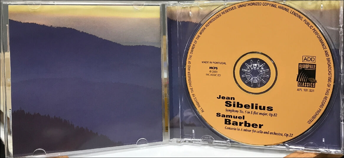 Sibelius ,Barber: Symphony No. 5 , Cello And Orchestra, Op. 22  (Portugal발매)(Gold Cd)