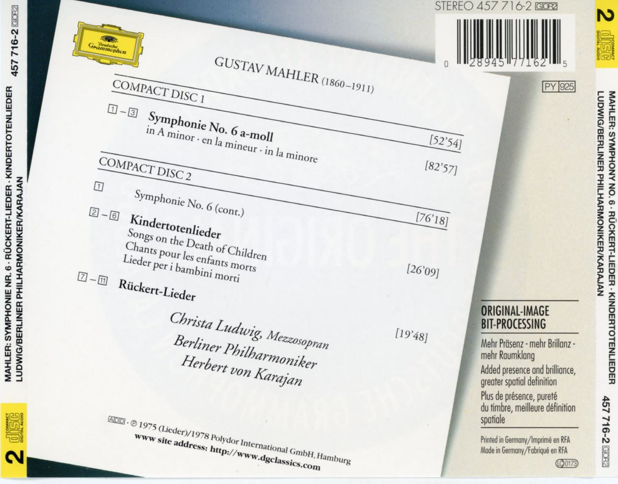 카라얀 - Karajan - Mahler 6. Symphonie,Kindertotenlieder,Ruckert-Lieder 2Cds [독일발매]