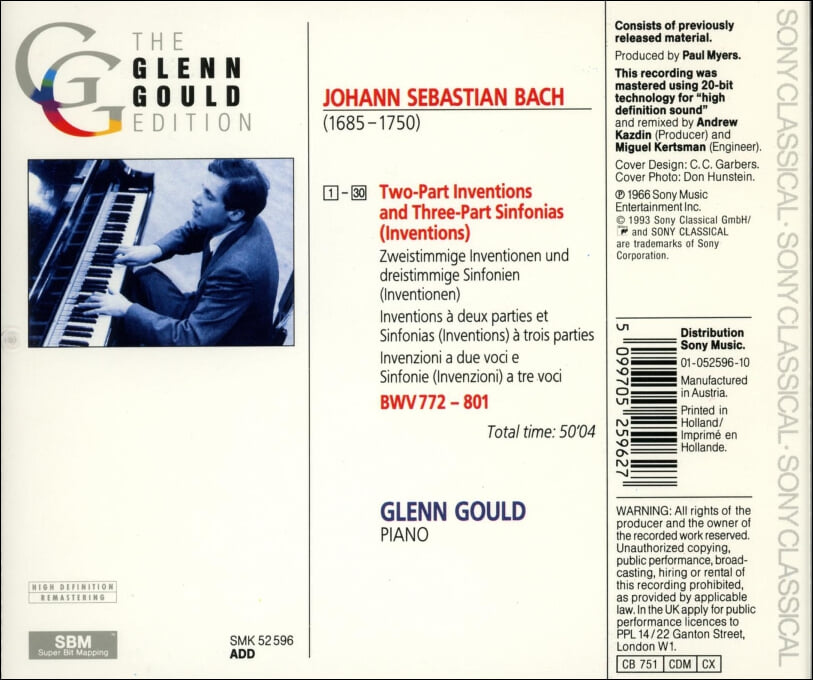 Bach : Two And Three-Part Inventions BWV 772?801 - 굴드 (Glenn Gould)(유럽발매)