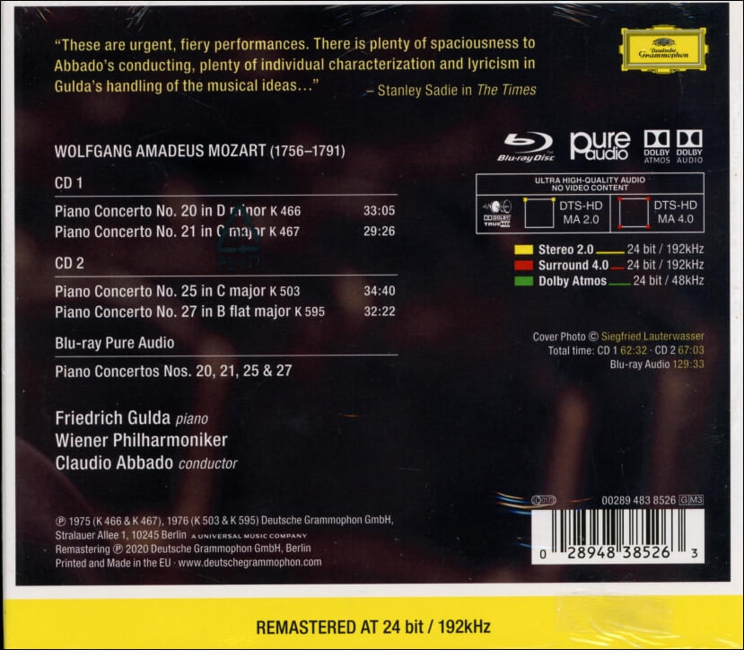 Mozart :Piano Concertos Nos. 20, 21, 25 & 27 - 굴다 (Friedrich Gulda) (2CD+BDA) (EU발매) (미개봉)