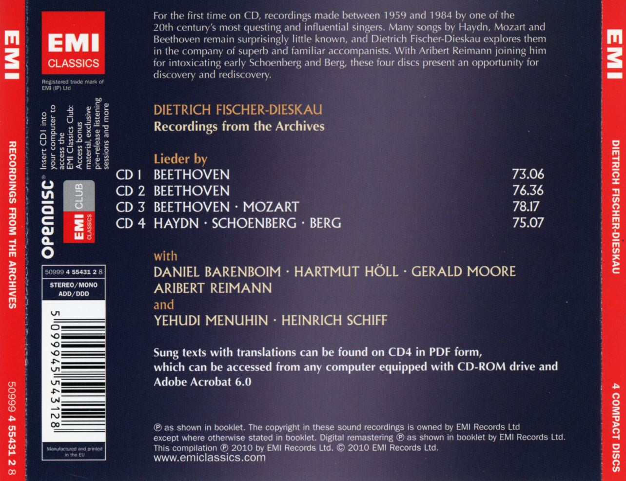 디트리히 피셔 디스카우 - Dietrich Fischer-Dieskau - Recordings From The Archives 4Cds [E.U발매]