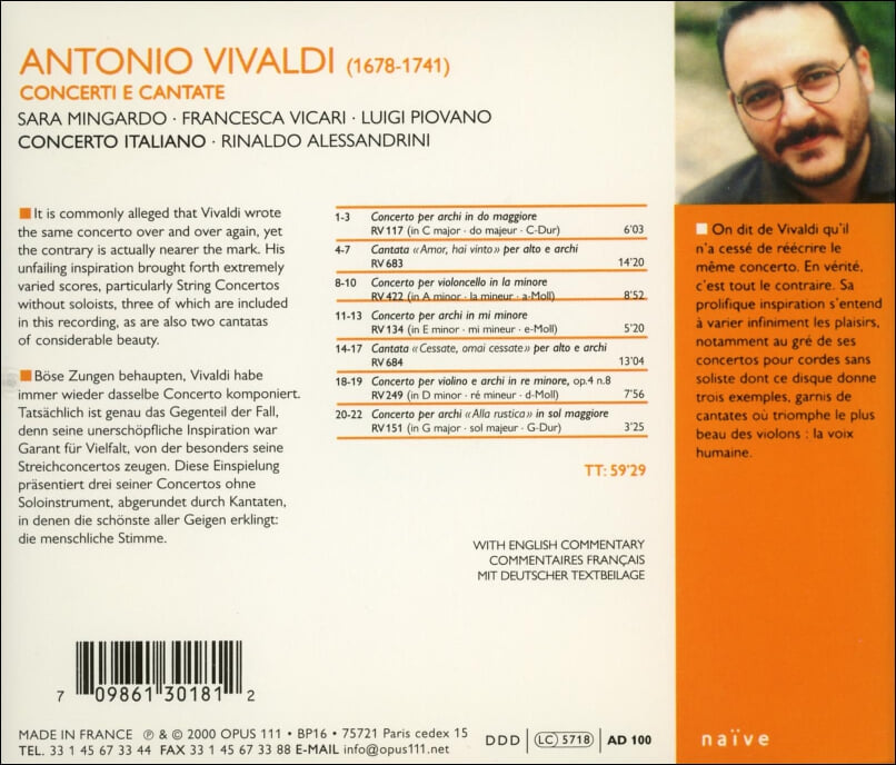 Vivaldi : 협주곡과 칸타타 ( Concerti E Cantate) - 사라 밍가르도 (Sara Mingardo)(France 발매)