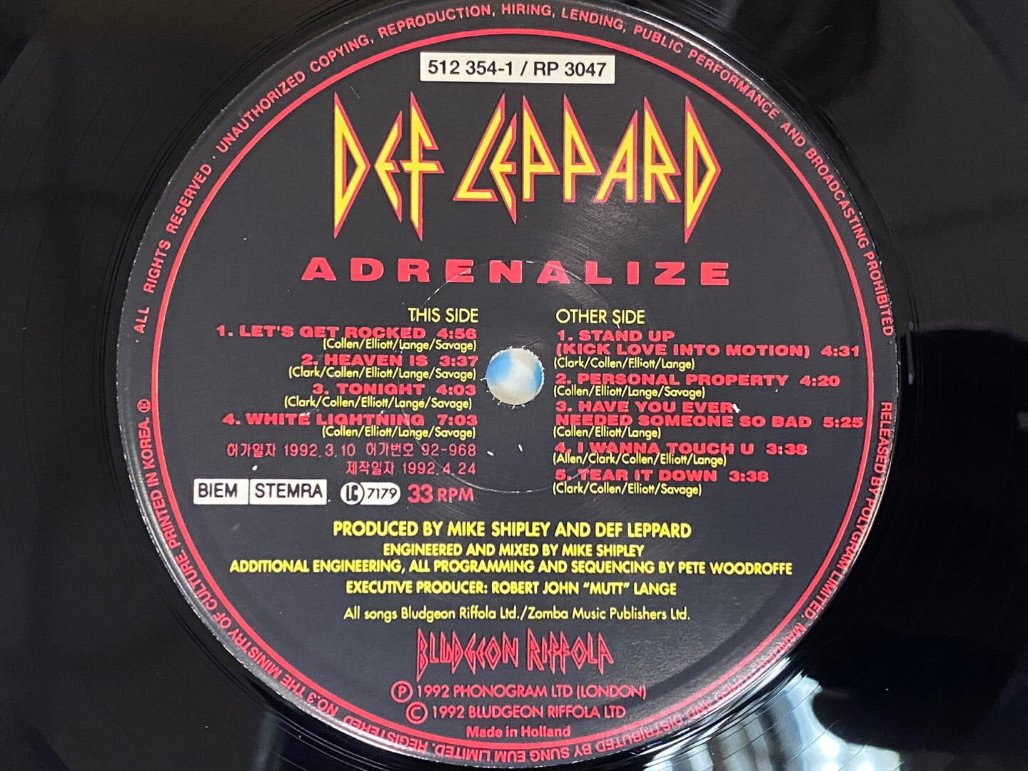 [LP] 데프 레퍼드 - Def Leppard - Adrenalize LP [PolyGram-라이센스반]