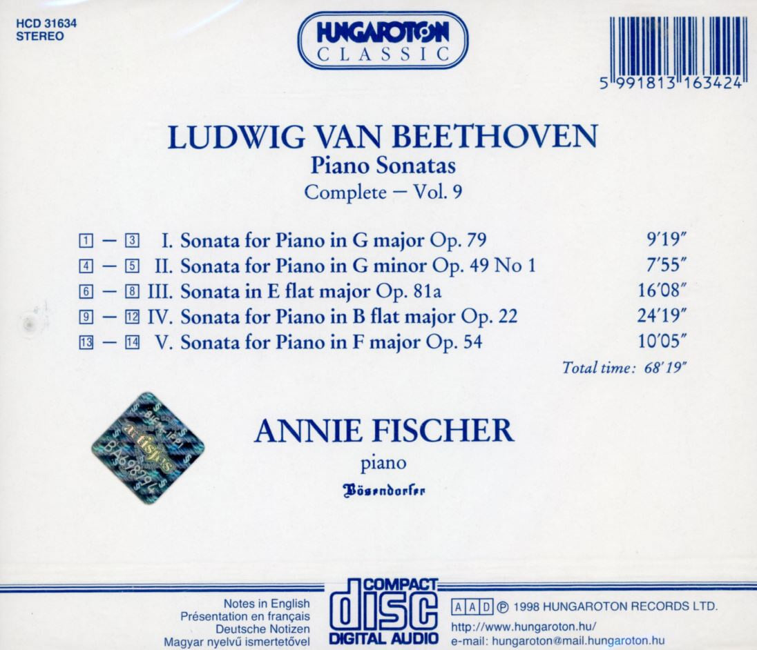 애니 피셔 - Annie Fischer - Beethoven Piano Sonatas Complete Vol.9 [미개봉] [헝가리발매]