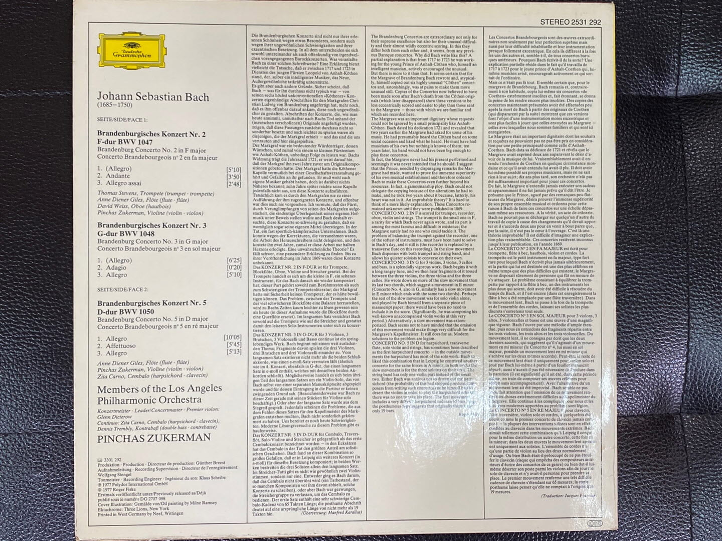[LP] 핀커스 주커만 - Pinchas Zukerman - Bach Brandenburg Concertos Nos.2,3,5 LP [독일반]