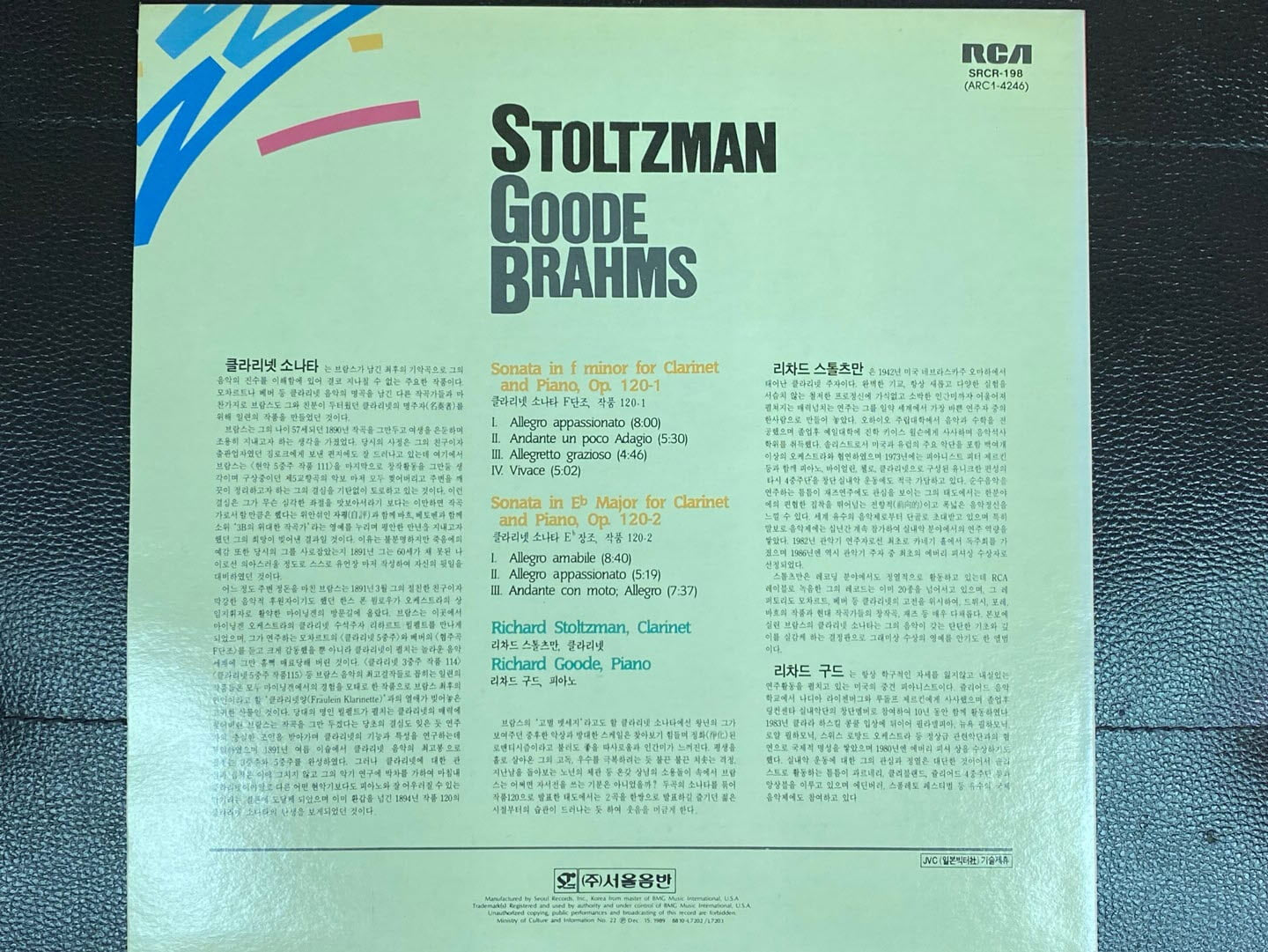 [LP] 리차드 스톨츠만 - Richard Stoltzman - Brahms The Sonatas For Clarinet And Piano LP [서울음반 SPDR-055]