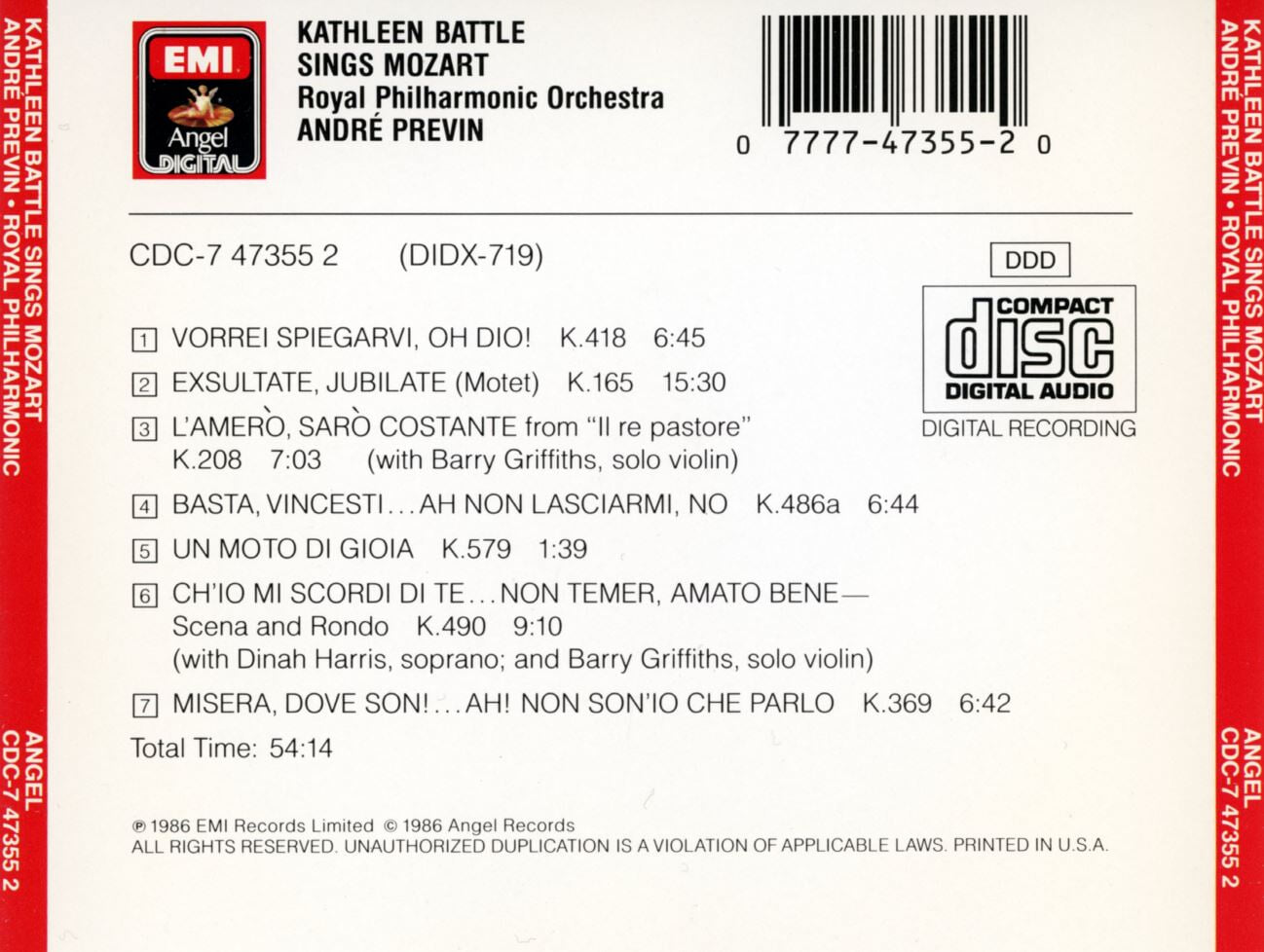 캐슬린 배틀 - Kathleen Battle - Kathleen Battle Sings Mozart [U.S발매]