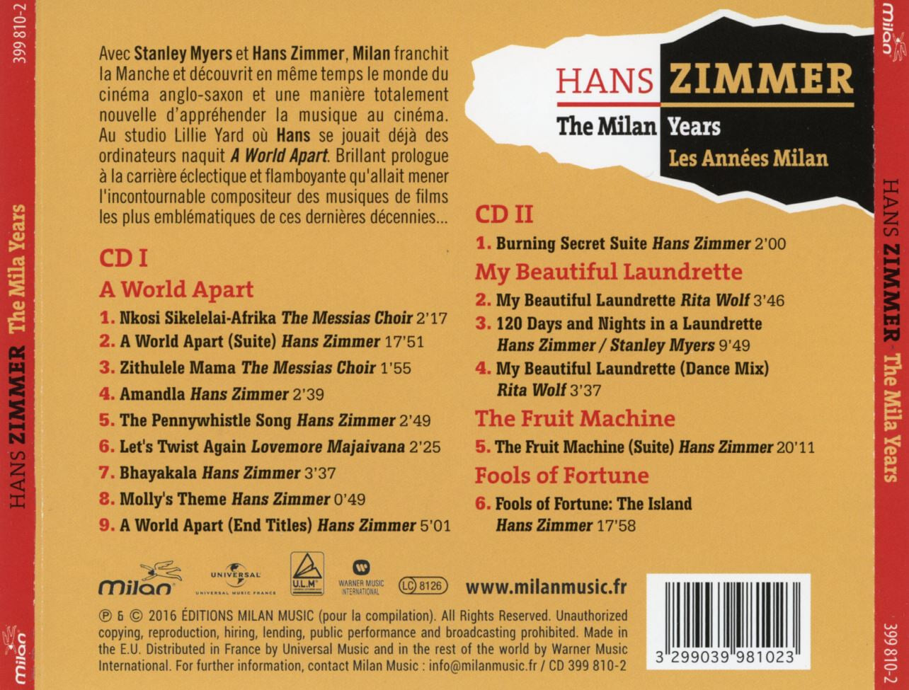 한스 짐머 - Hans Zimmer - The Milan Years 2Cds [E.U발매]