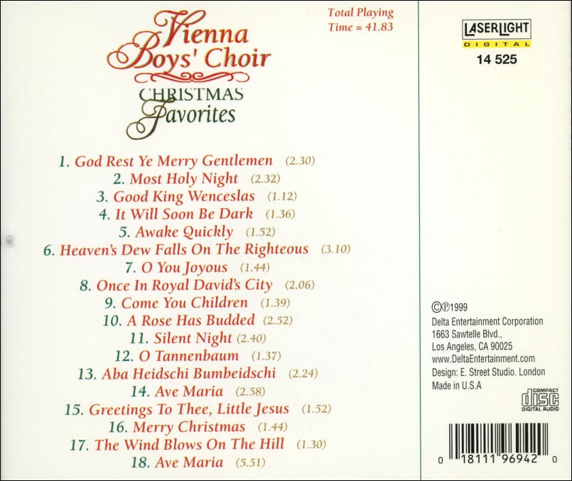 빈 소년 합창단 (Vienna Boys' Choir) - Christmas Favorites(US발매)