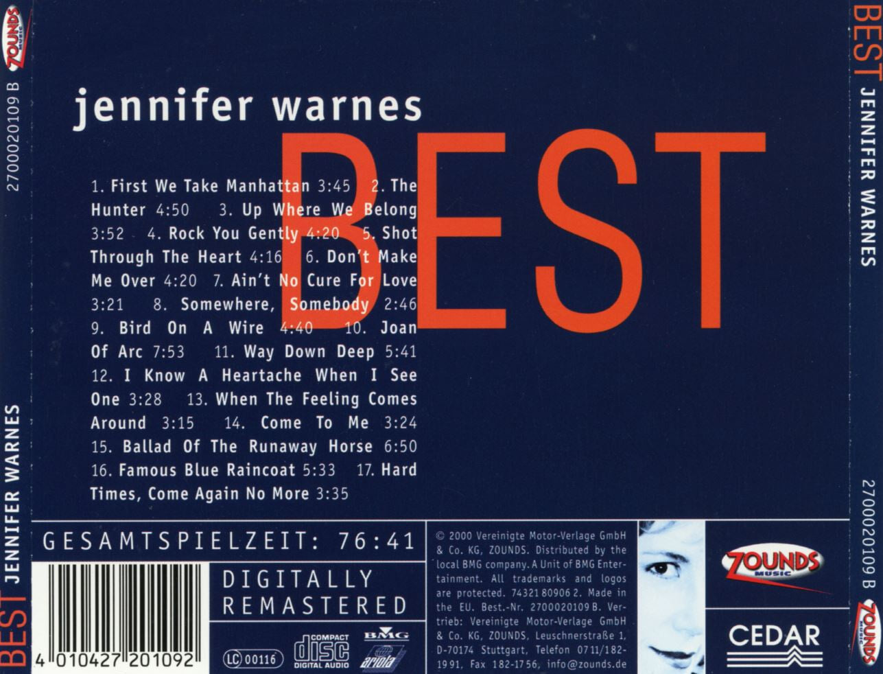 제니퍼 원스 - Jennifer Warnes - Best First We Take Manhattan [E.U발매]