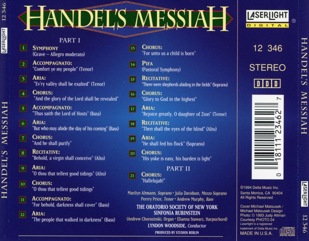 The Oratorio Society Of New York - Handel's Messiah Highlights [U.S발매]