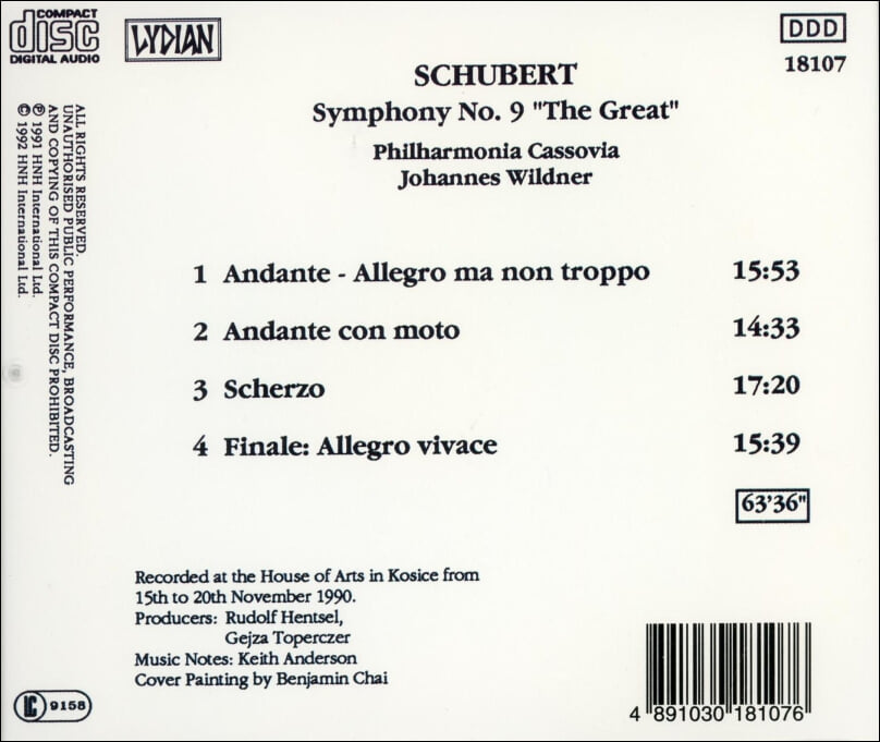 Schubert : Symphony No. 9 "The Great" -  빌트너 (Johannes Wildner)  (EU발매)