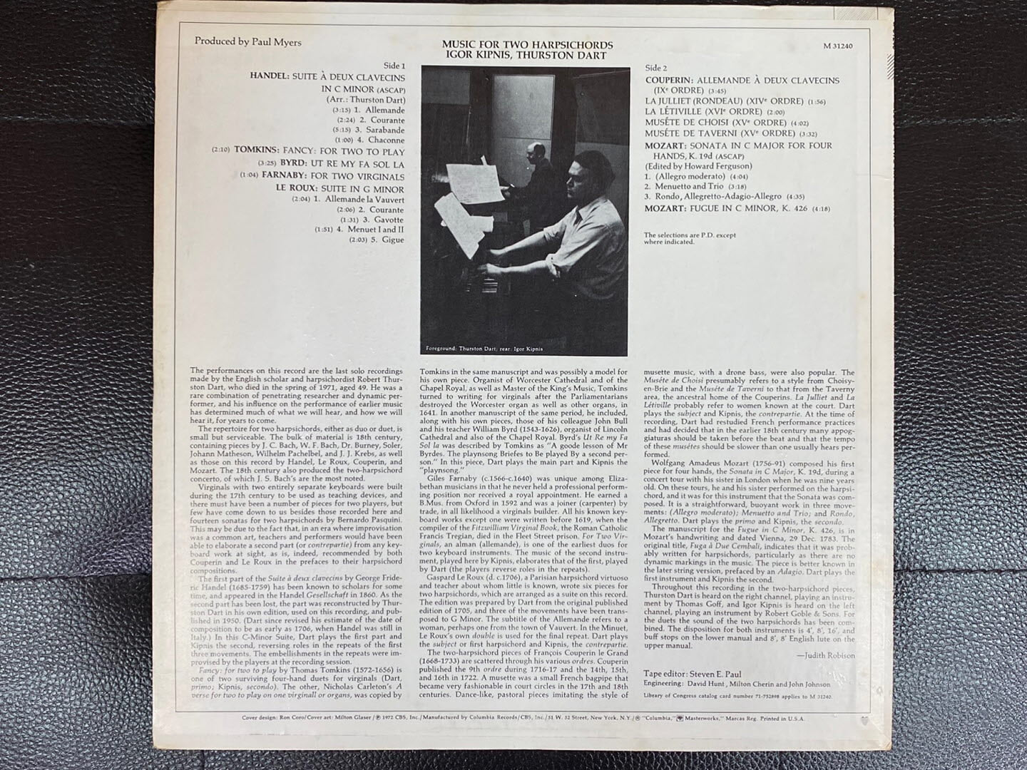 [LP] 이고르 키프니스,서스톤 다트 - Igor Kipnis,Thurston Dart- Music For Two Harpsichords LP [U.S반]
